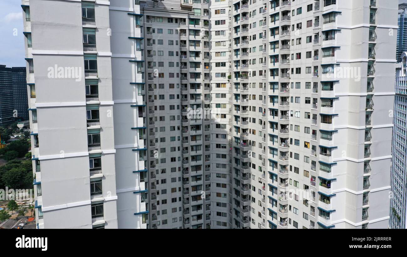 New multistorey residential building apartment houses aerial view