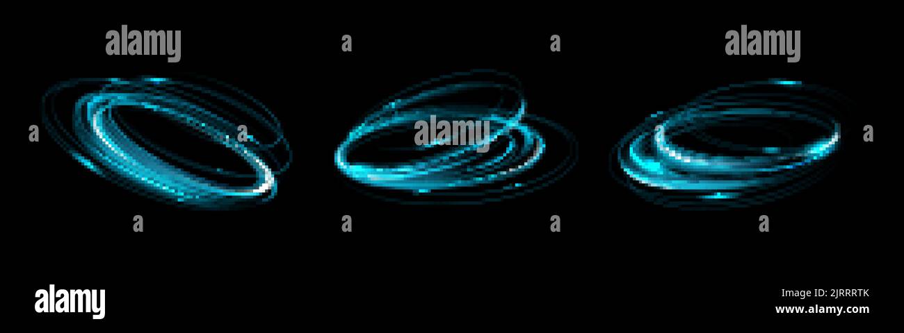 Glowing blue circles realistic set isolated on black background. Vector ...