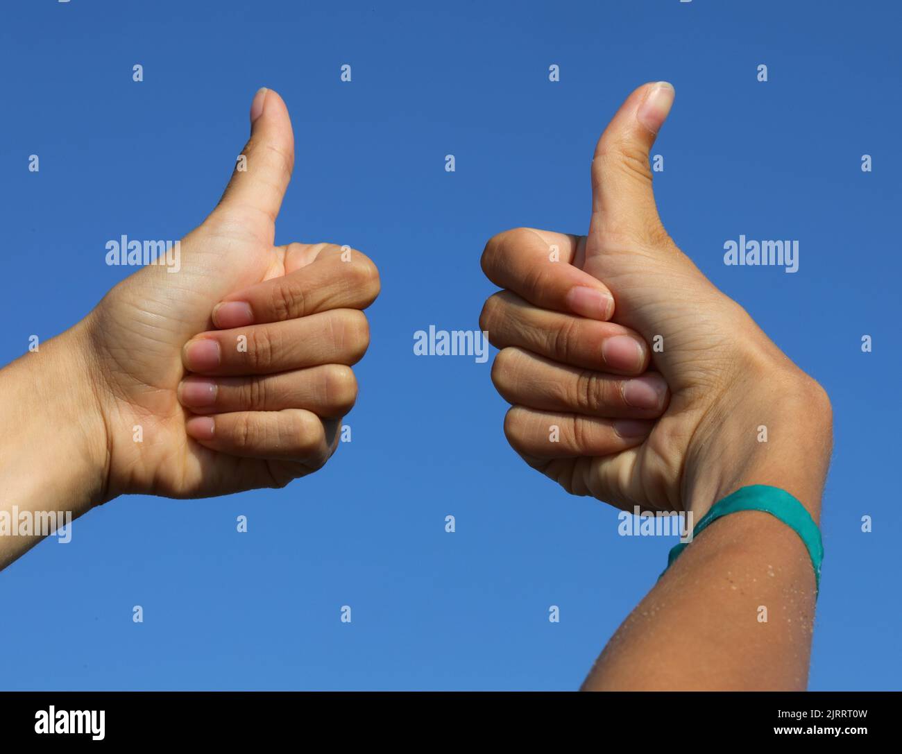 two hands with thumbs up sign that everything is fine ok Stock Photo ...