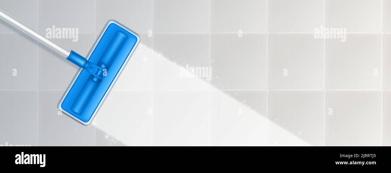 Mop cleaning floor ad template layout of bleach or cleaner. Swab clean