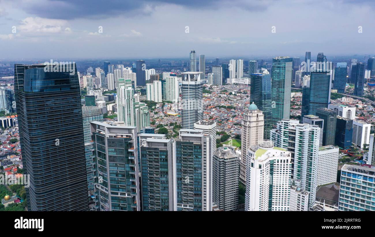 Aerial view group of high rise colorful residential apartments in