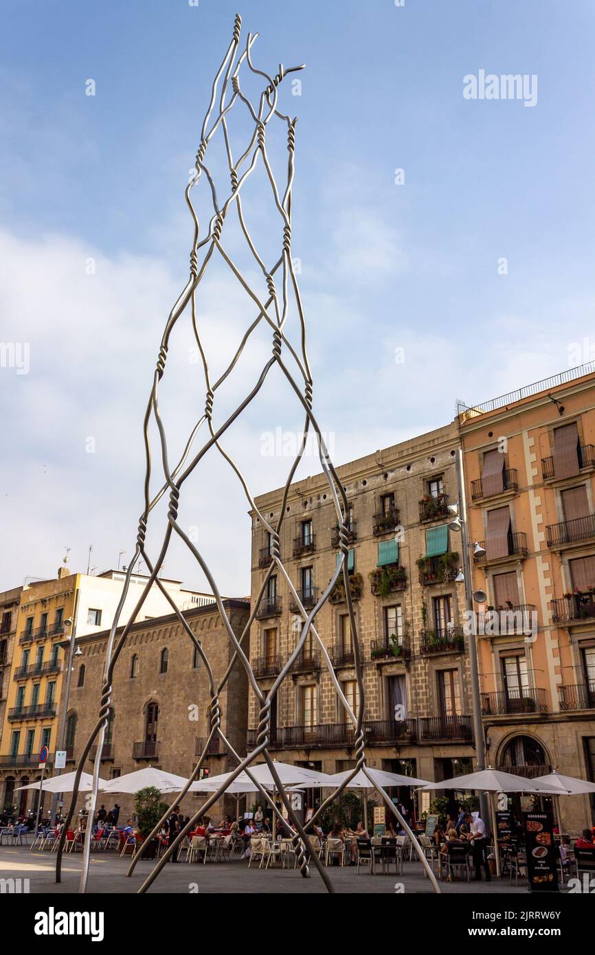 A monument made of steel cables at Placa Sant Miquel in Barcelona Stock Photo