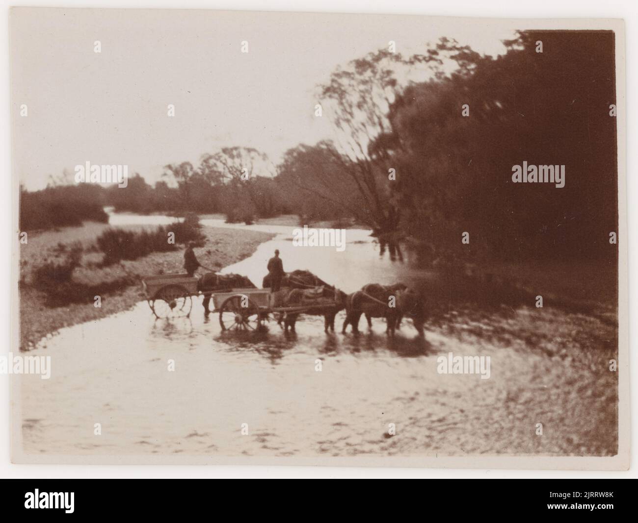 [Crossing Masterton river with horses]., 1920s to 1930s, New Zealand ...