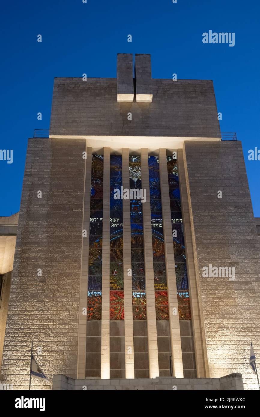 View at twilight of the Great Synagogue of Jerusalem located on 56 King