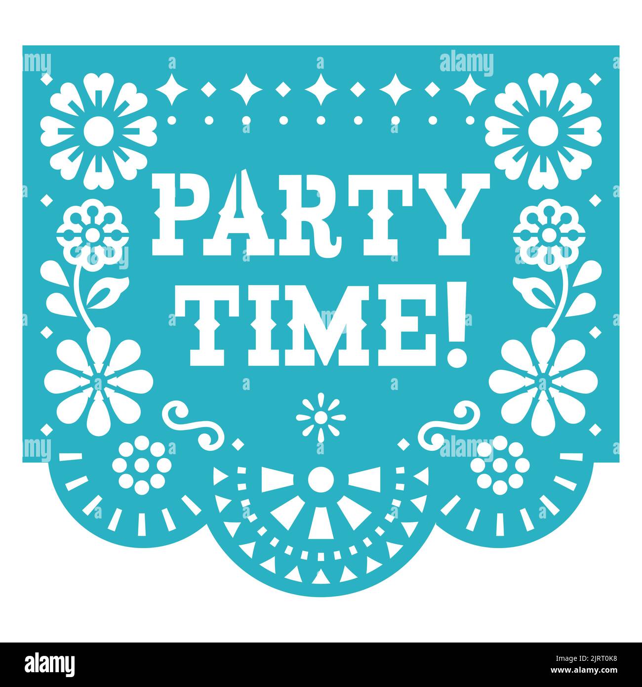 Party time! Papel Picado vector design, retro Mexican garland paper cutout pattern Stock Vector