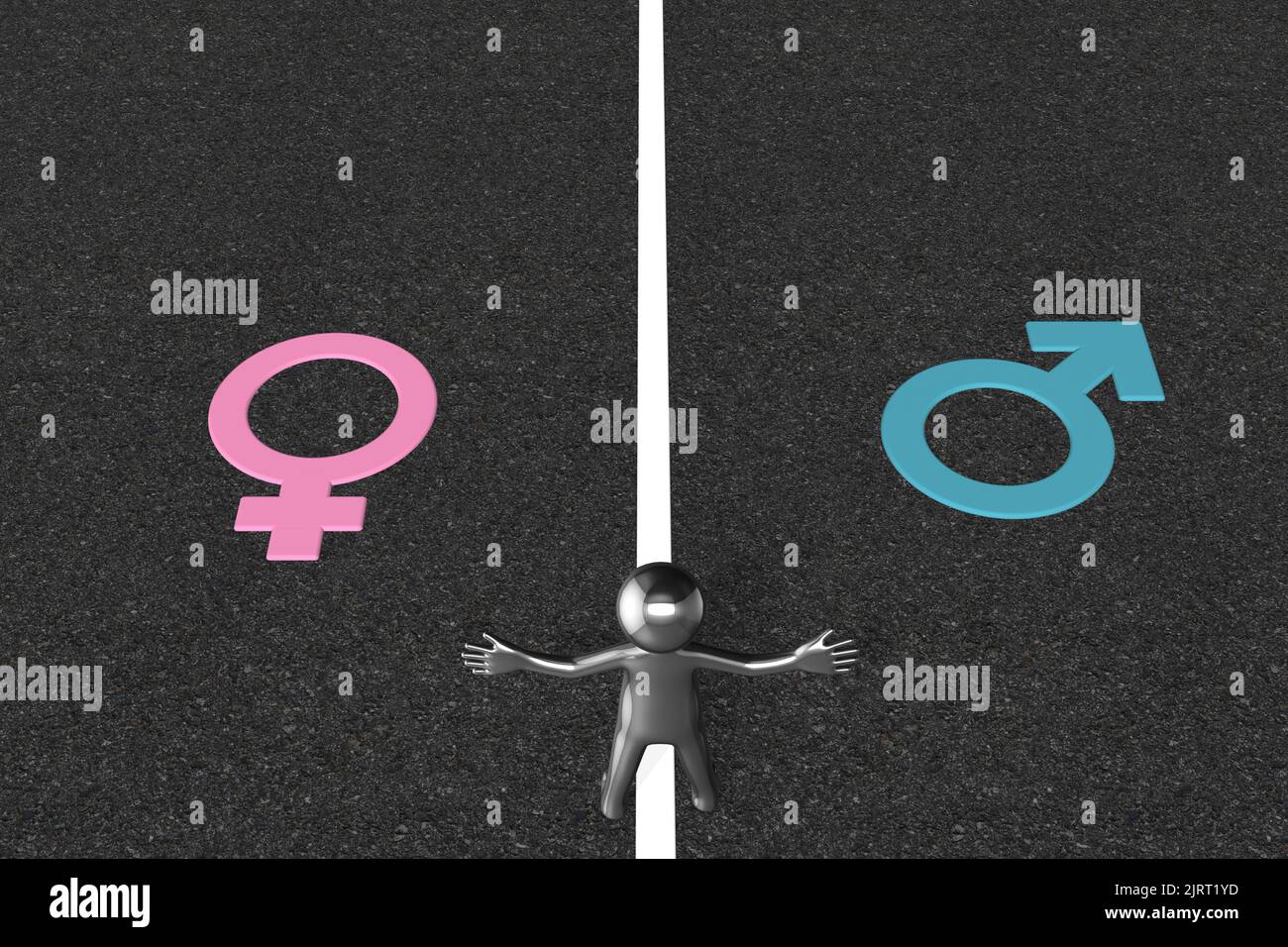3D rendered male female symbols or signs representing gender choice or uncertainty concept Stock Photo