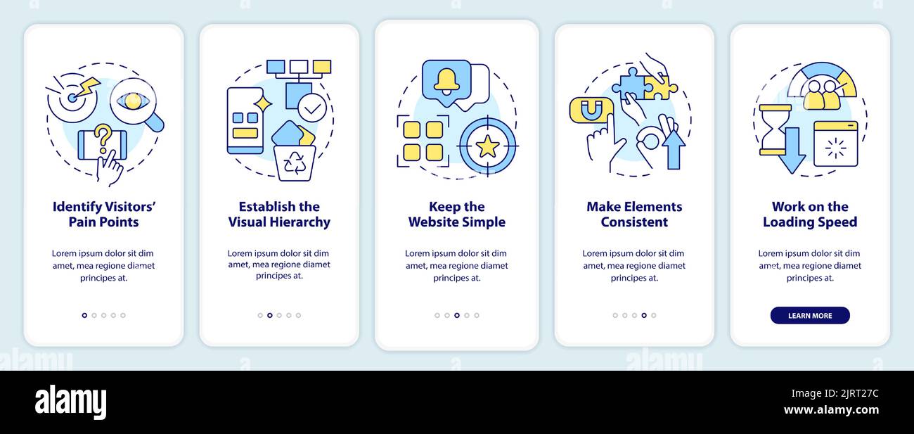 Mobile first key elements onboarding mobile app screen Stock Vector