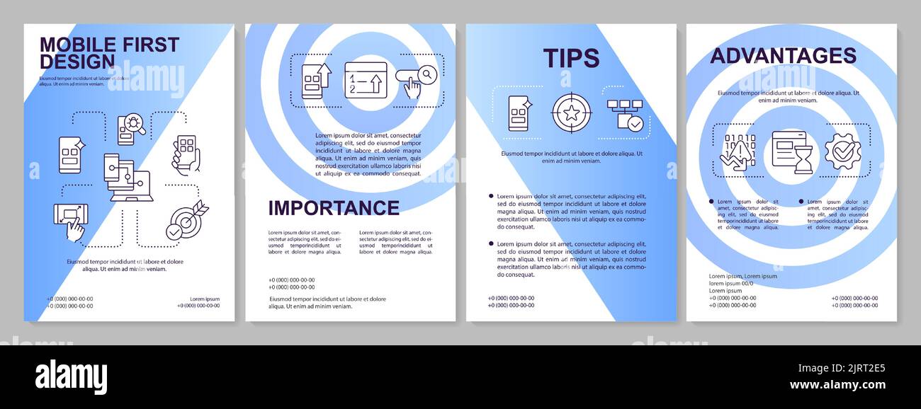 Mobile first design process blue brochure template Stock Vector