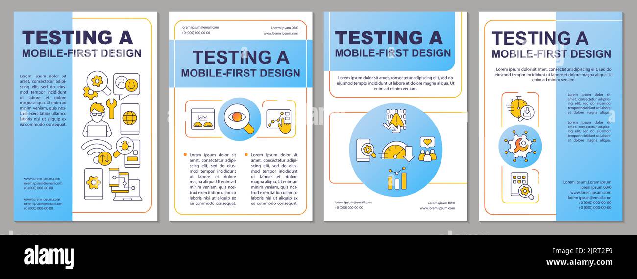 Testing mobile first design blue brochure template Stock Vector