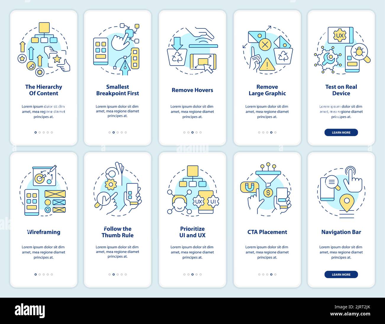 Mobile first design onboarding mobile app screen set Stock Vector