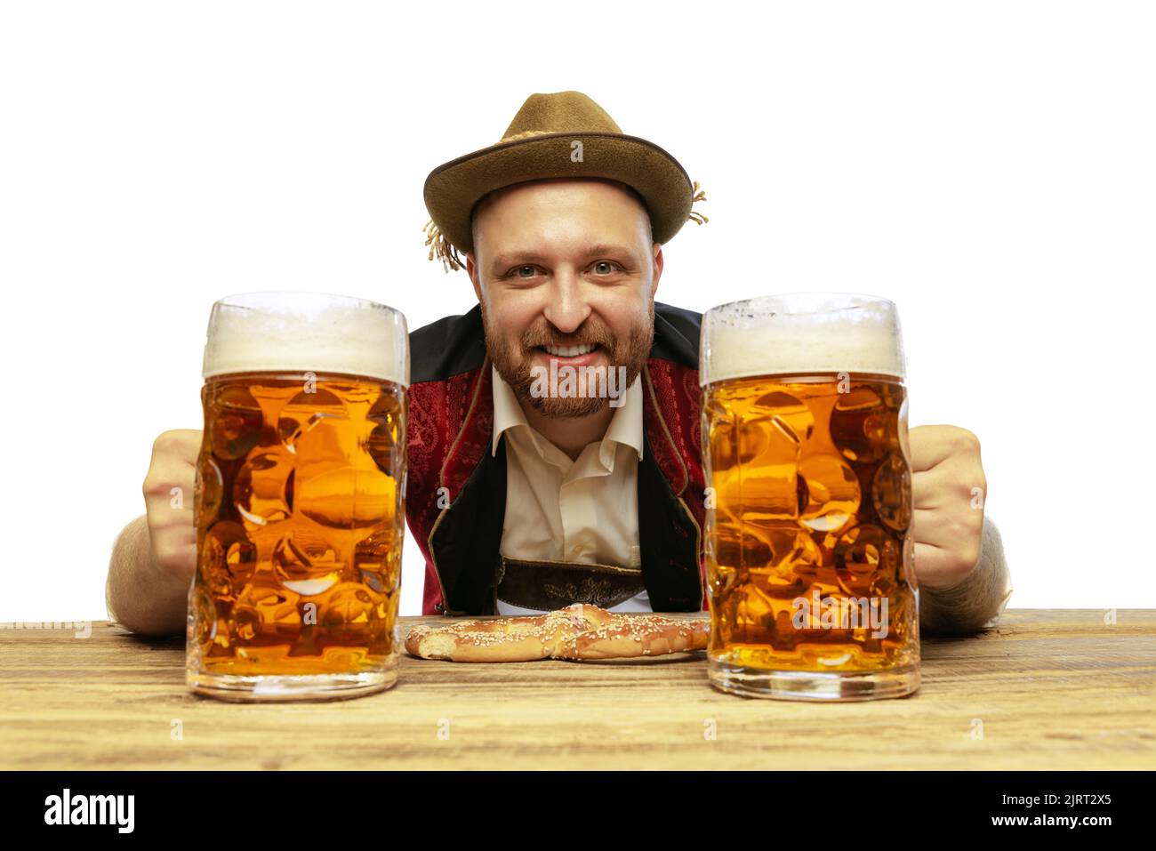 Portrait of young man wearing traditional Bavarian or German clothes