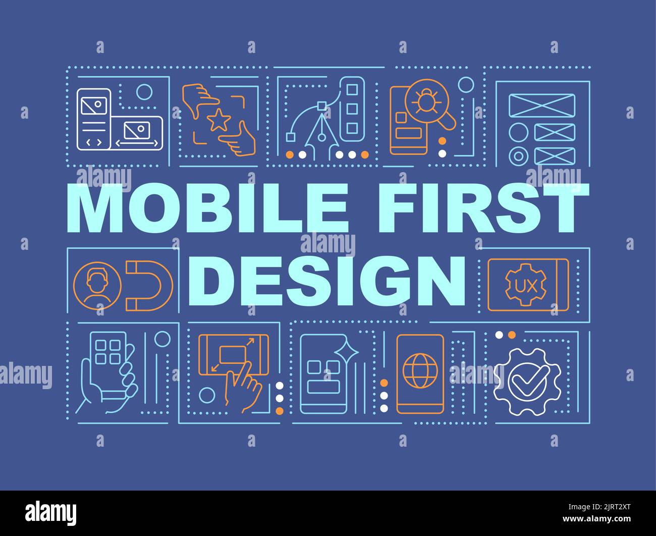 Mobile first design word concepts dark blue banner Stock Vector