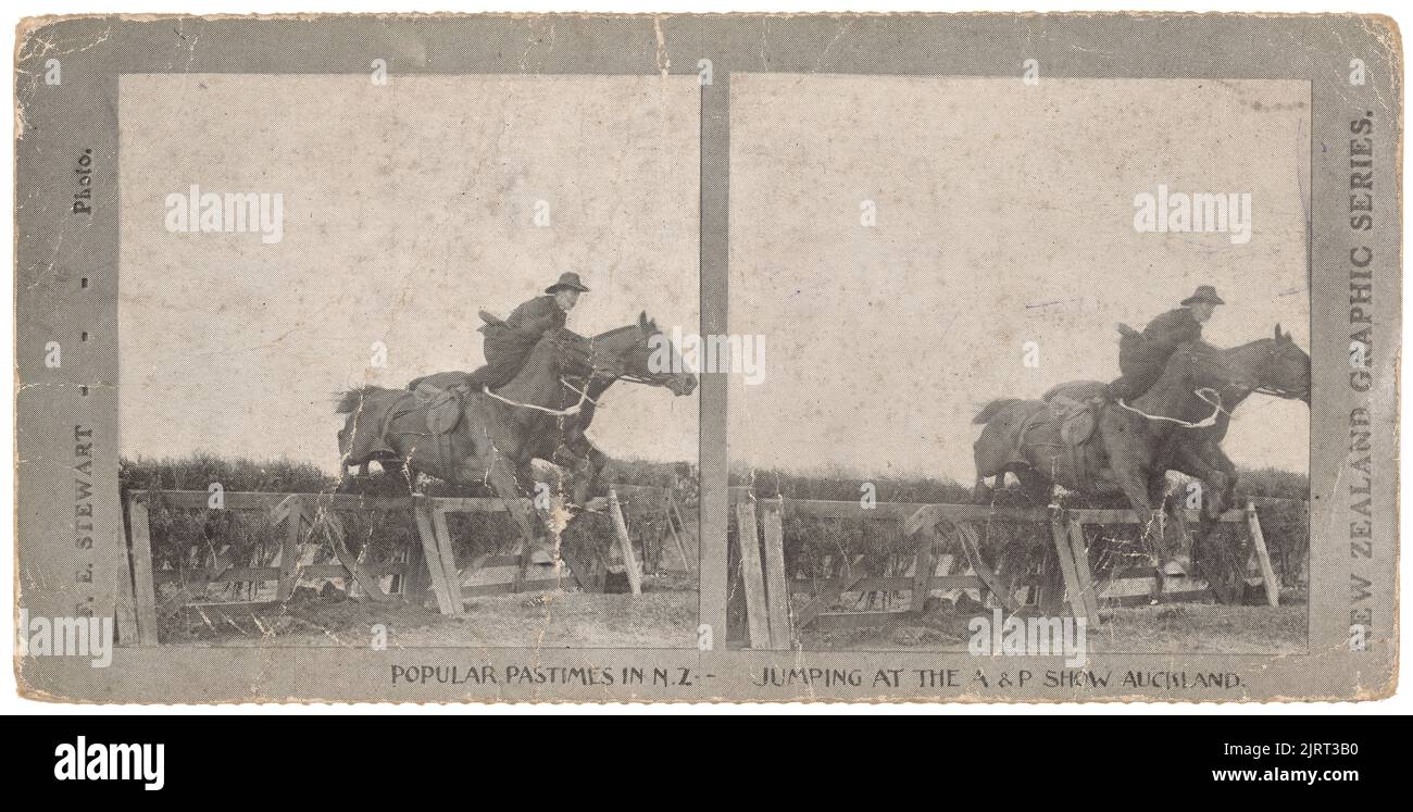 Popular pastimes in N.Z. - Jumping at the A & P Show, Auckland, 1900s, Auckland, by F E Stewart. Stock Photo