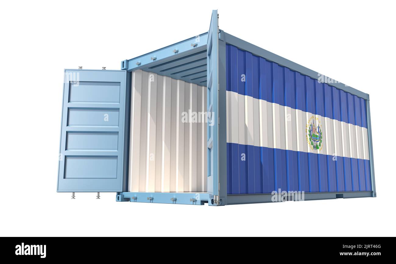 Cargo Container with open doors and El Salvador national flag design