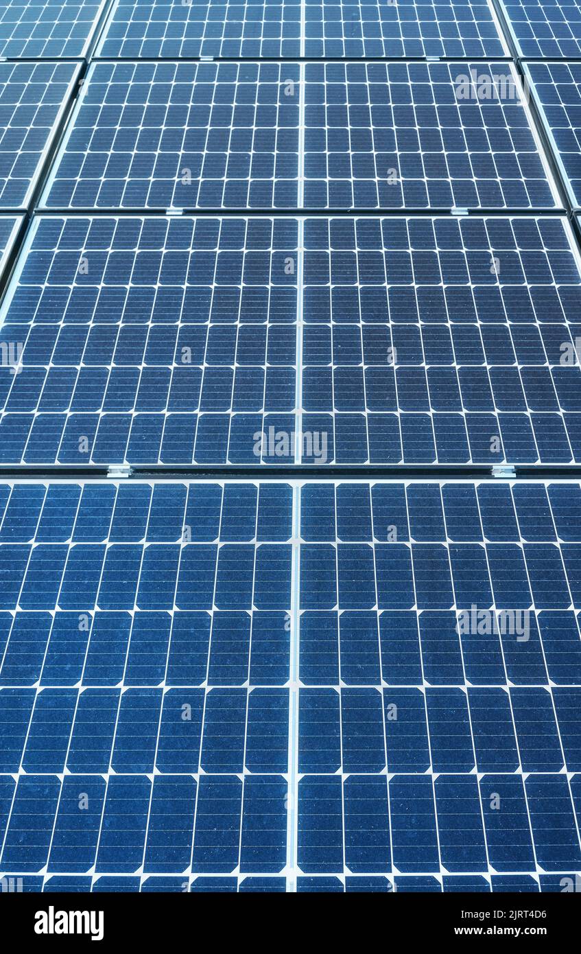 Close up picture of photovoltaic modules, selective focus. Stock Photo