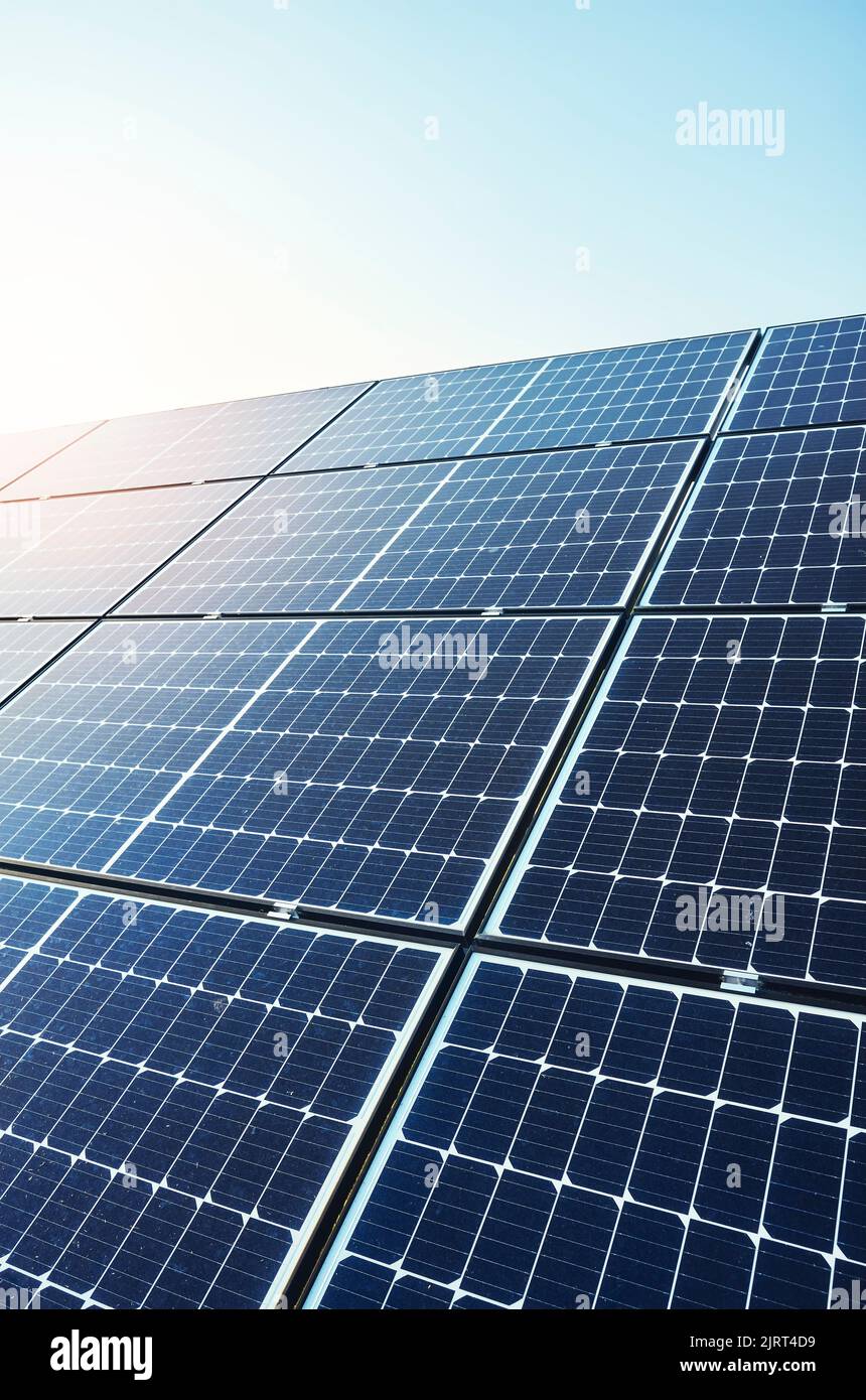 Close up picture of photovoltaic modules, selective focus. Stock Photo