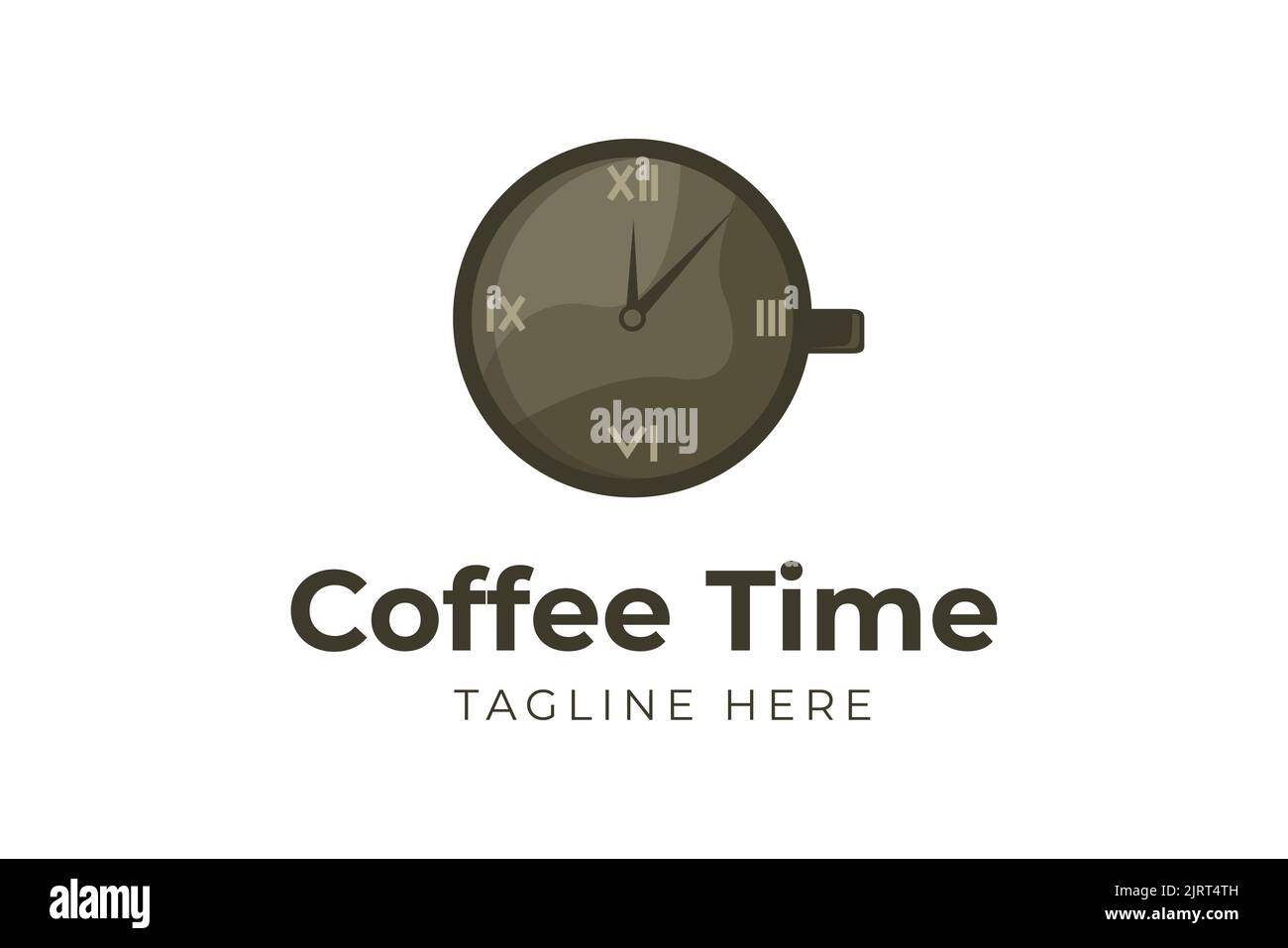 A logo of a clock showing coffee time great for a coffee shop Stock