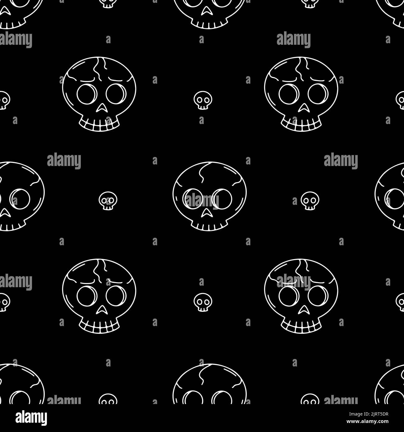 Seamless pattern with line art skulls on a black background Stock Vector