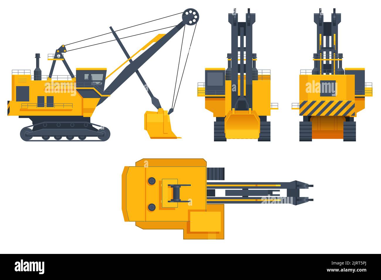 Isometric dragline excavators. Heavy equipment used in civil
