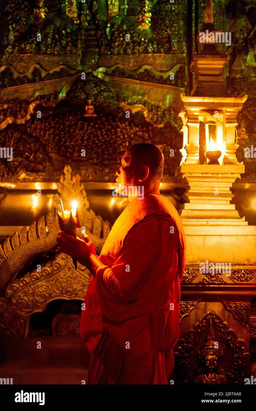 For the 'Chiang Mai Unplugged' festival, there was a candlelight ceremony at Wat Srisuphan, a Buddhist temple in Chiang Mai, Thailand Stock Photo