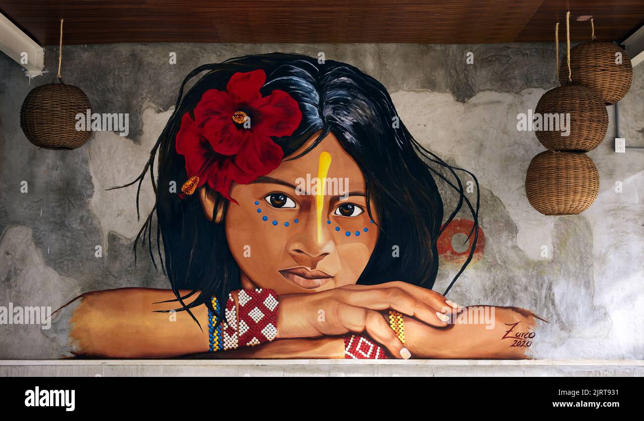 A closeup of amazing wall painting in Playa del Carmen, Quintana Roo, Mexico Stock Photo