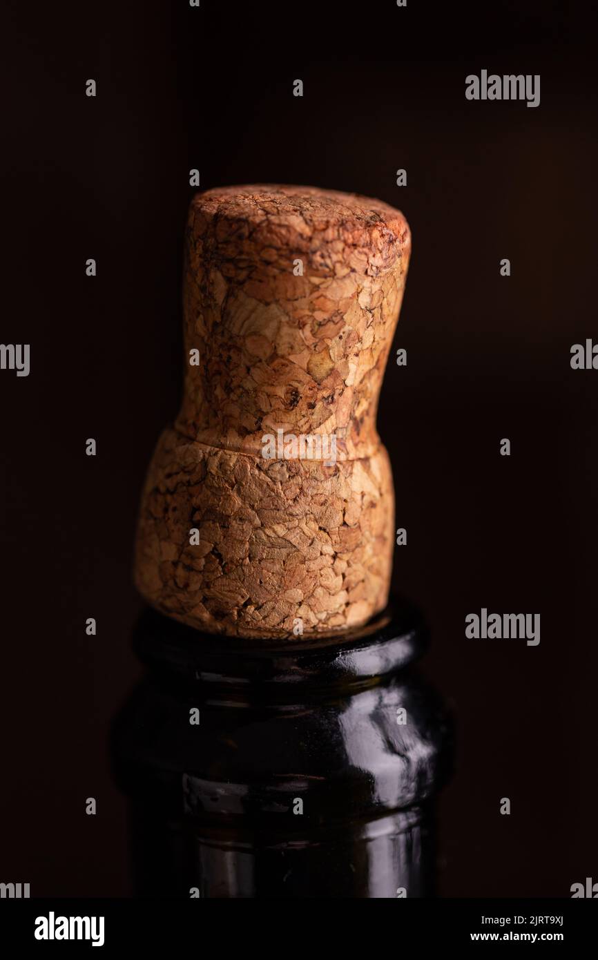 Close up of wine cork on a bottle neck Stock Photo