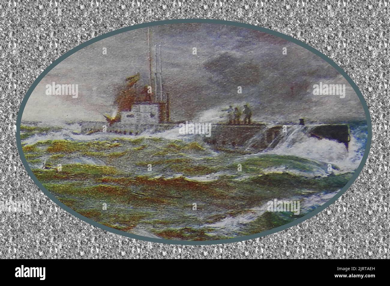 A vintage British illustration of a German submarine    ---- Eine britische Vintage-Illustration eines deutschen U-Bootes   ----  Une illustration Britannique vintage d’un sous-marin Allemand   ---   Un'illustrazione britannica vintage di un sottomarino tedesco Stock Photo