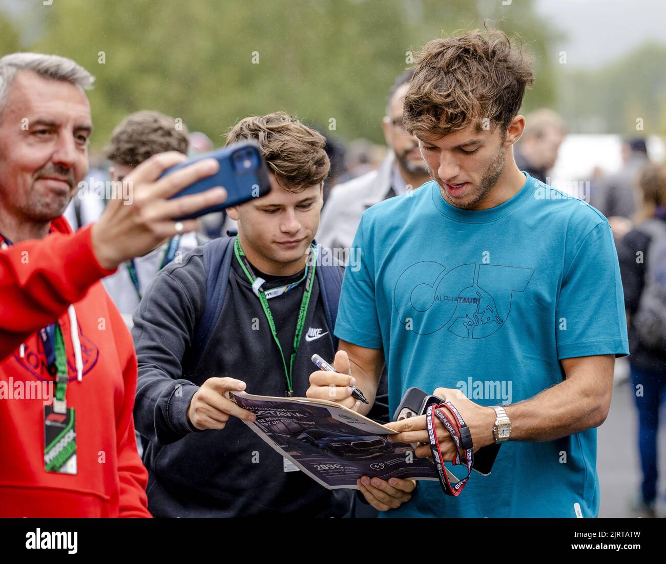 SPA - Pierre Gasly (AlphaTauri) leading up to the 1st practice session ahead of the F1 Grand Prix of Belgium at the Circuit de Spa-Francorchamps on August 26, 2022 in SPA, Belgium. Stock Photo