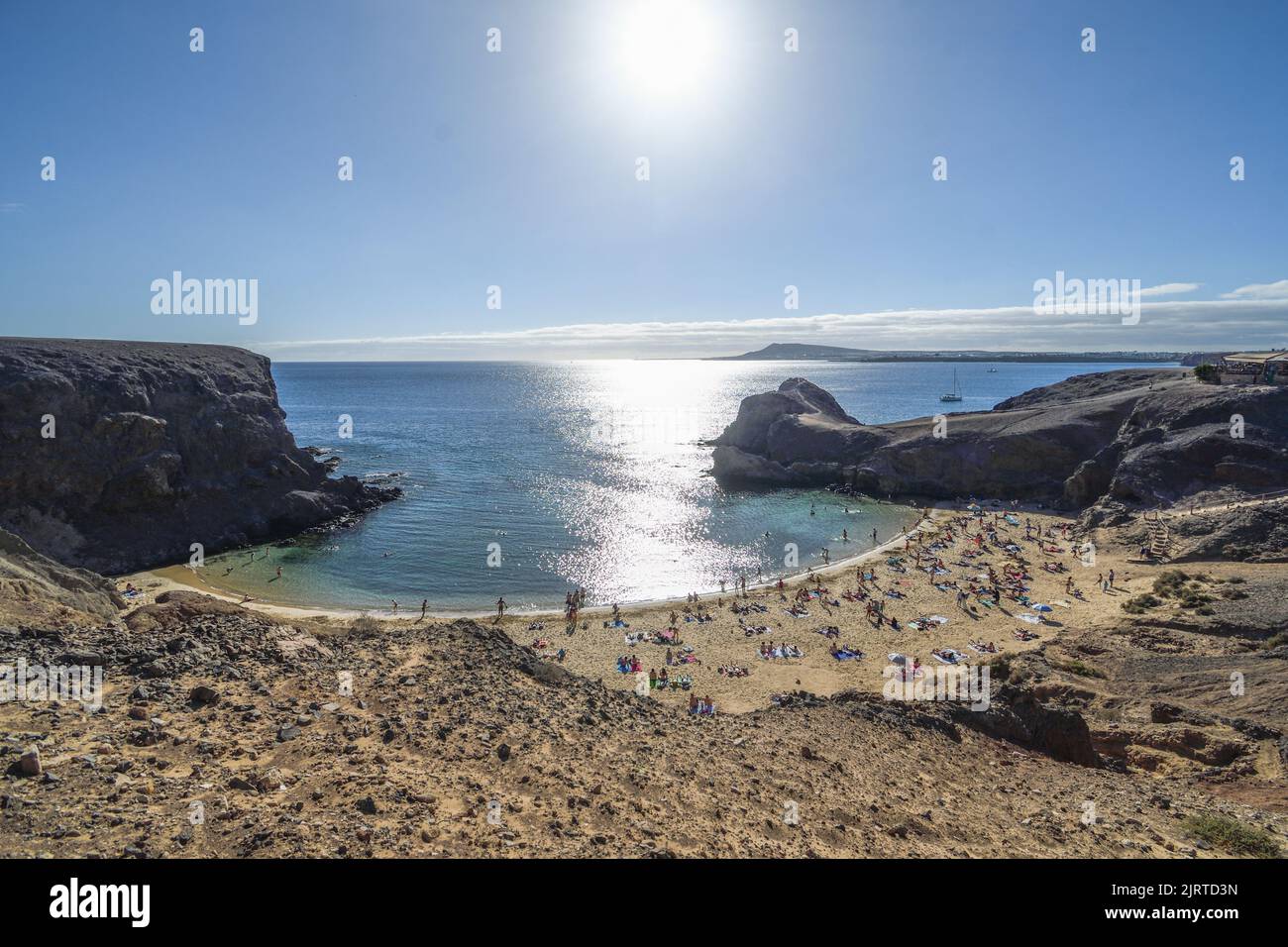 Panoramic view of Playa Papagayo in Lanzarote Stock Photo