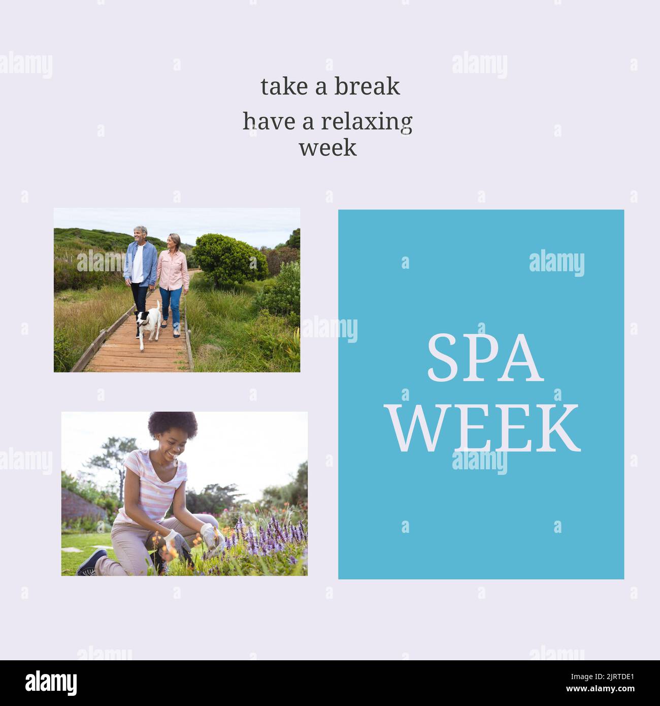 Digital composite image of multiracial women enjoying leisure time with spa week text in frame Stock Photo