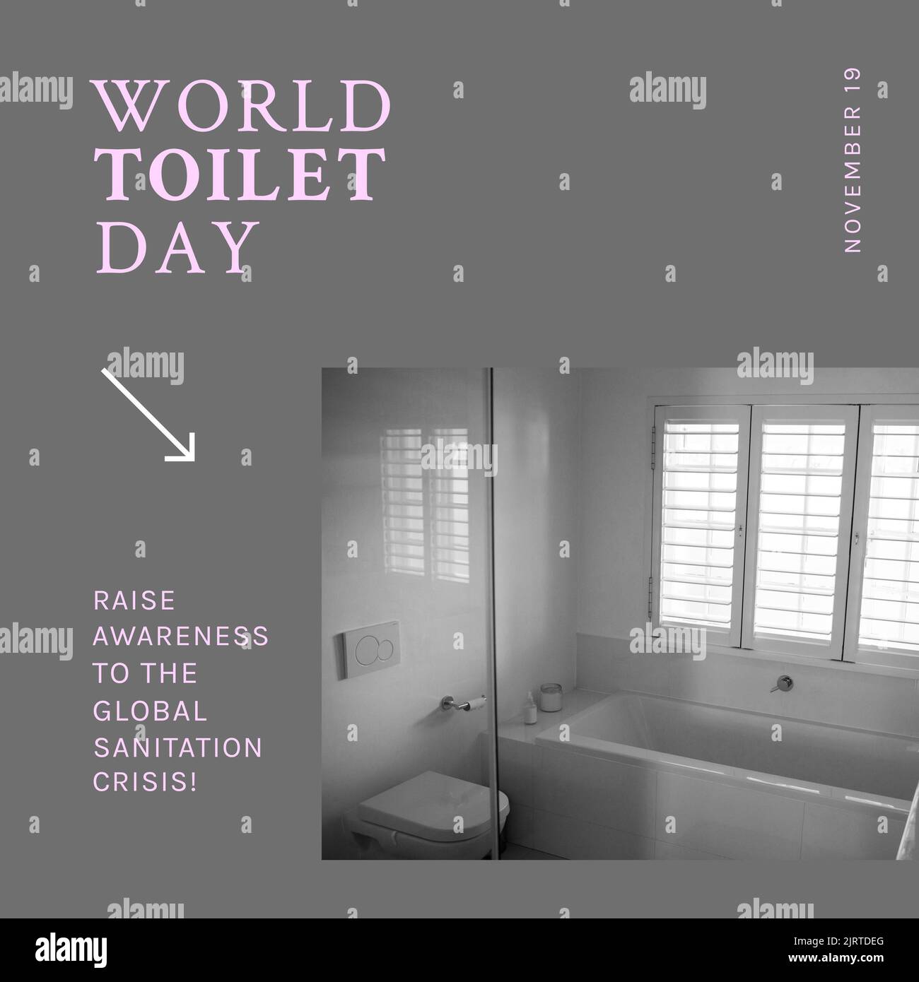Digital composite image of world toilet day and message text in bathroom at home, copy space Stock Photo