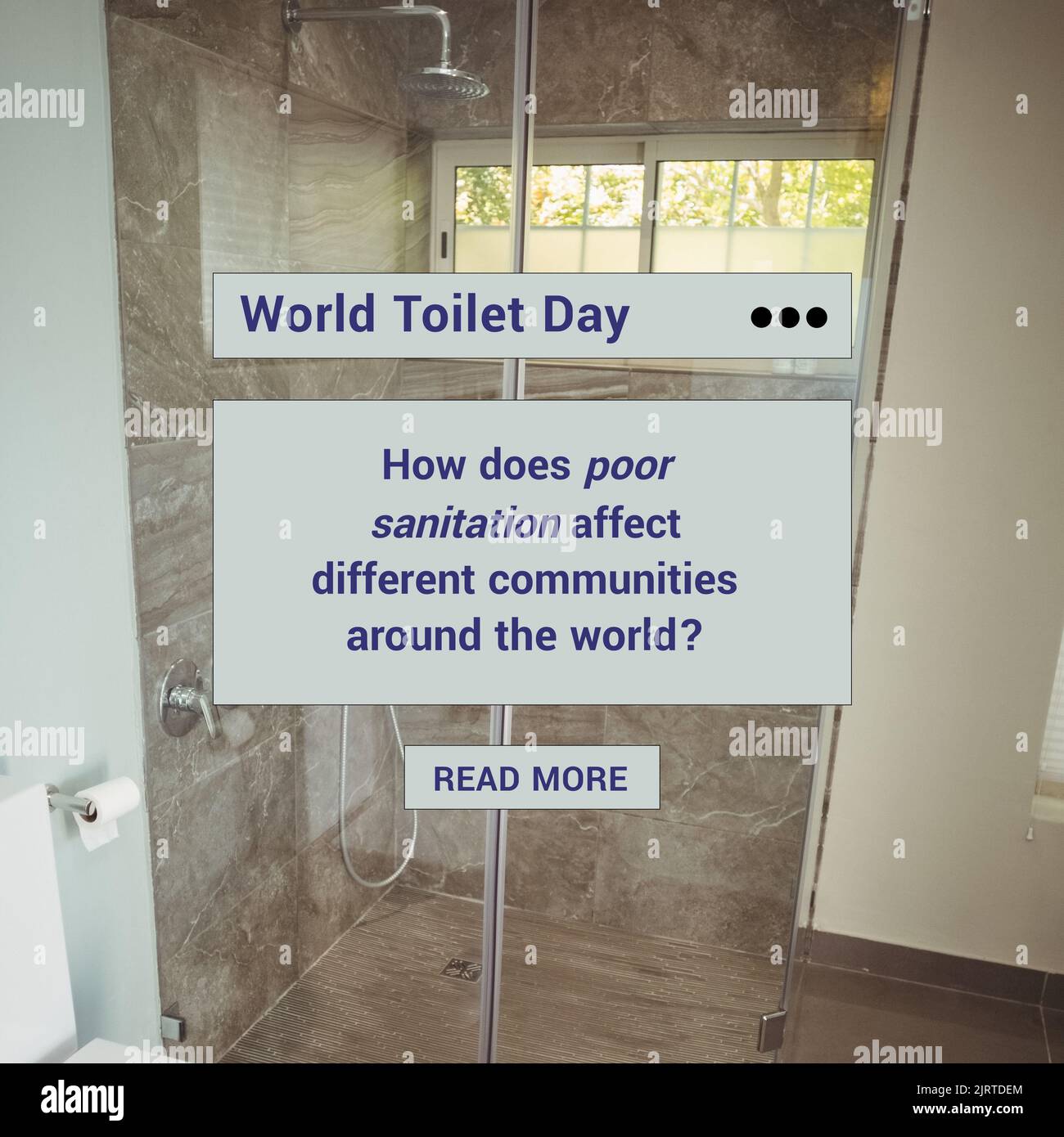 Digital composite image of world toilet day text with question in bathroom, copy space Stock Photo