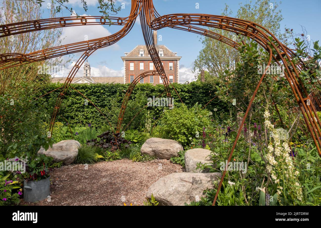 Hands of Mangrove by Grow2 Know garden at the Chelsea Flower Show 2022 designed by Tayshan Hayden-Smith and Danny Clarke. Stock Photo
