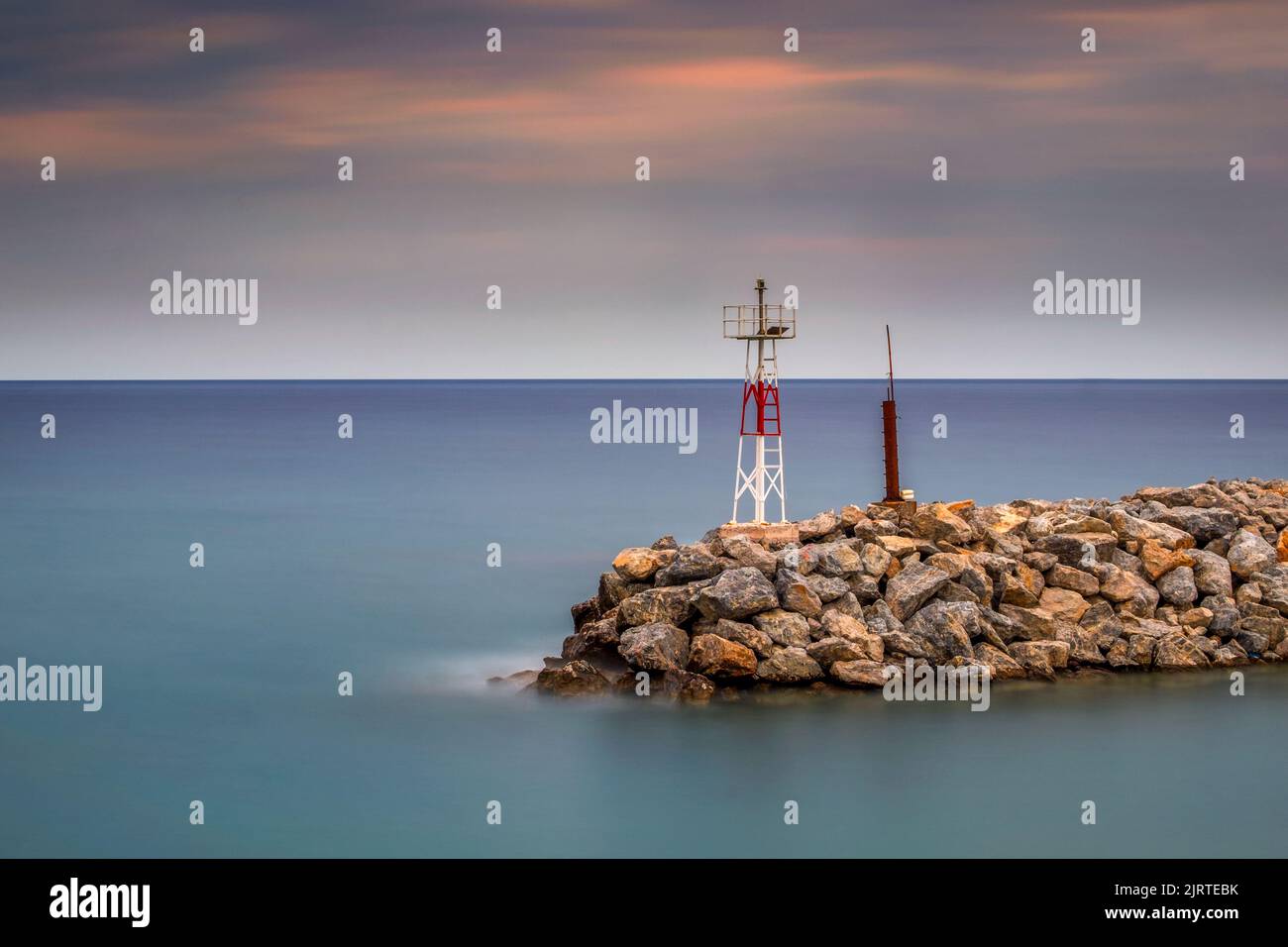 Long exposure seascape of Agiokampos harbor , Greece Stock Photo