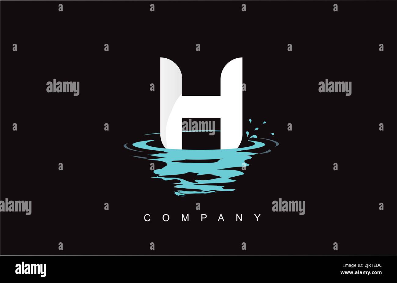 H Letter Logo Design with Water Splash Ripples Drops Reflection Vector ...