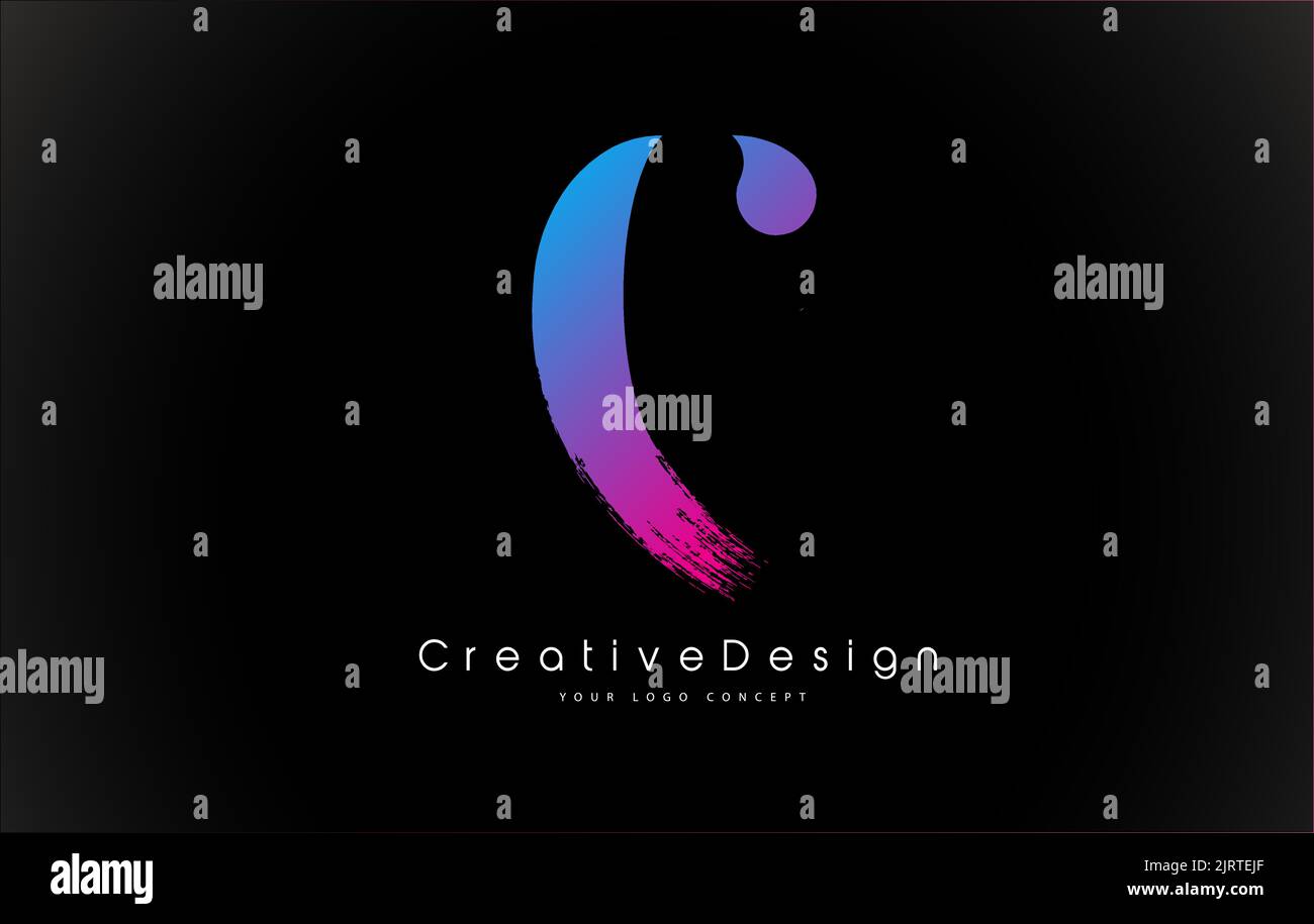 C Letter Logo Design with Creative Pink Purple Brush Stroke Vector Design Illustration. Stock Vector