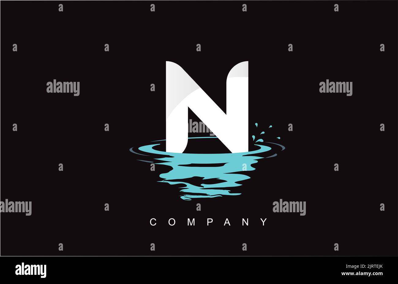 N Letter Logo Design with Water Splash Ripples Drops Reflection Vector Icon Illustration. Stock Vector