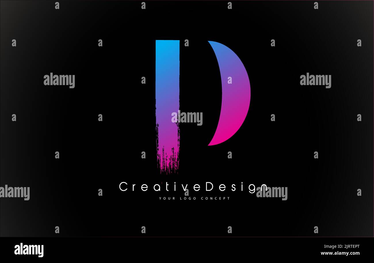 D Letter Logo Design with Creative Pink Purple Brush Stroke Vector ...