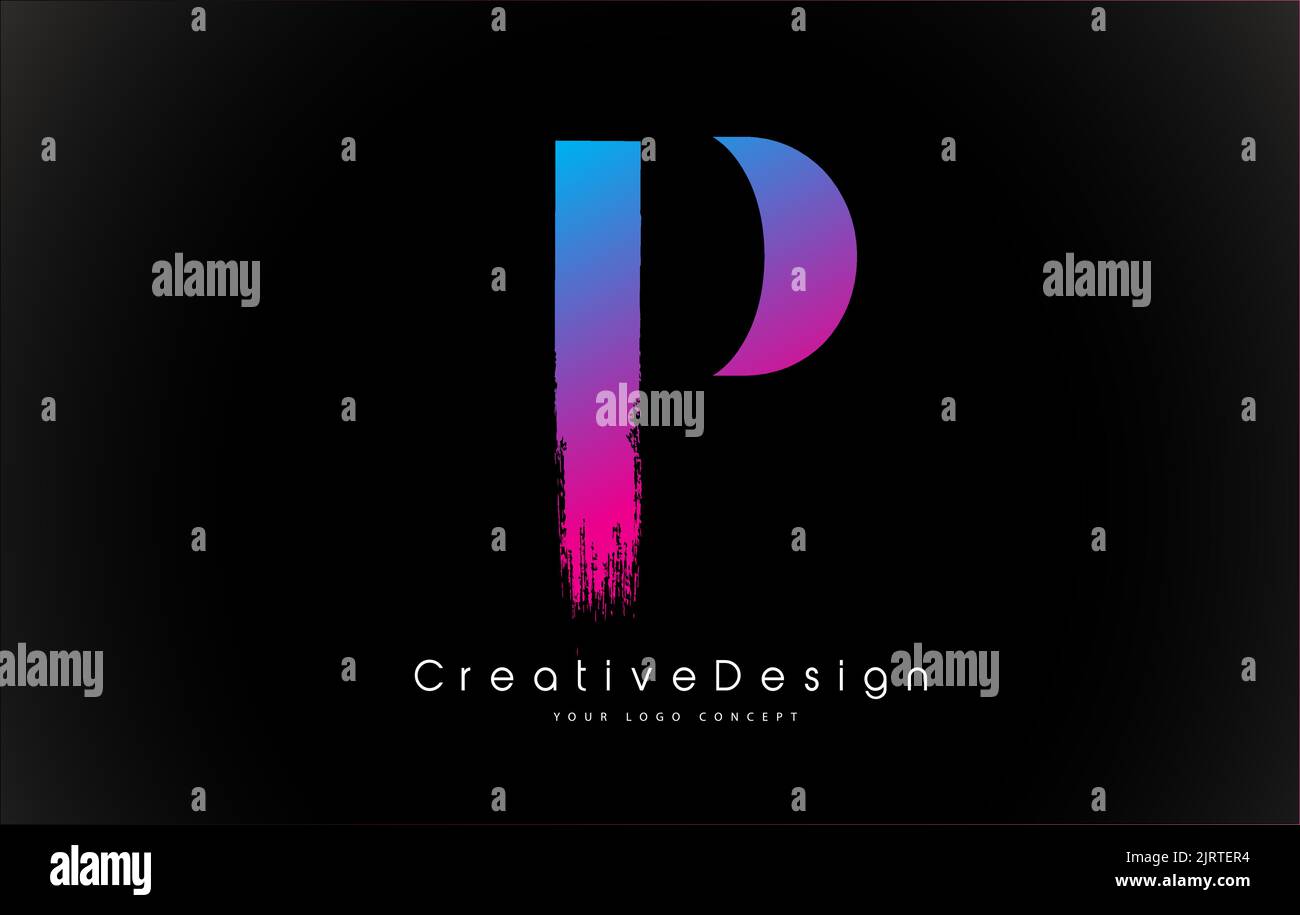 P Letter Logo Design with Creative Pink Purple Brush Stroke Vector ...