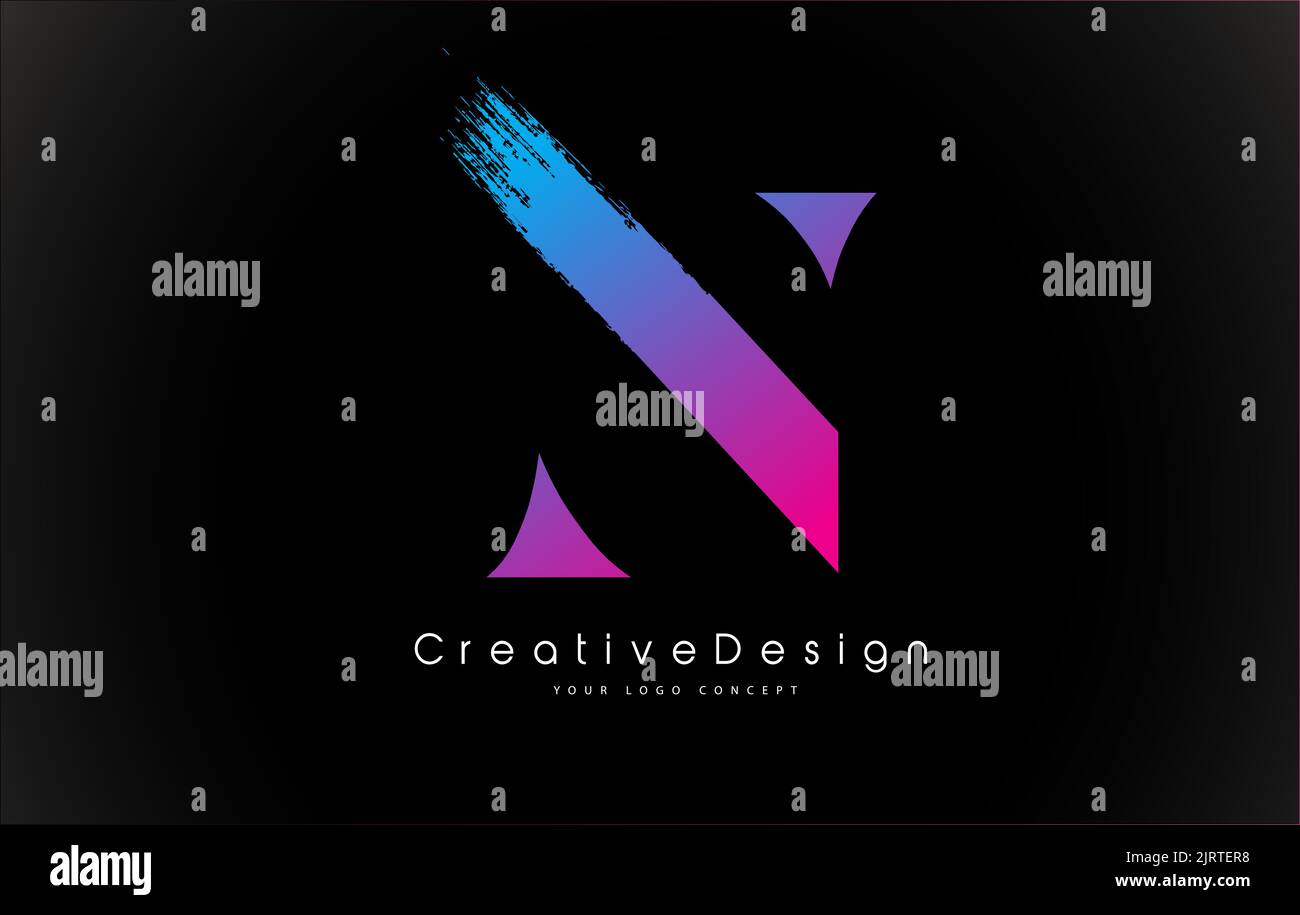 N Letter Logo Design with Creative Pink Purple Brush Stroke Vector ...