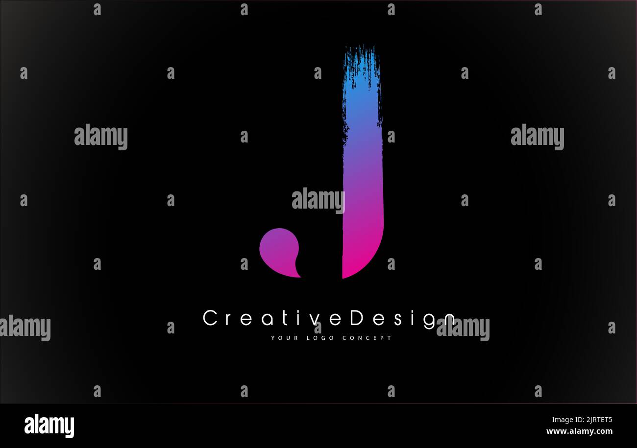 J Letter Logo Design with Creative Pink Purple Brush Stroke Vector Design Illustration. Stock Vector