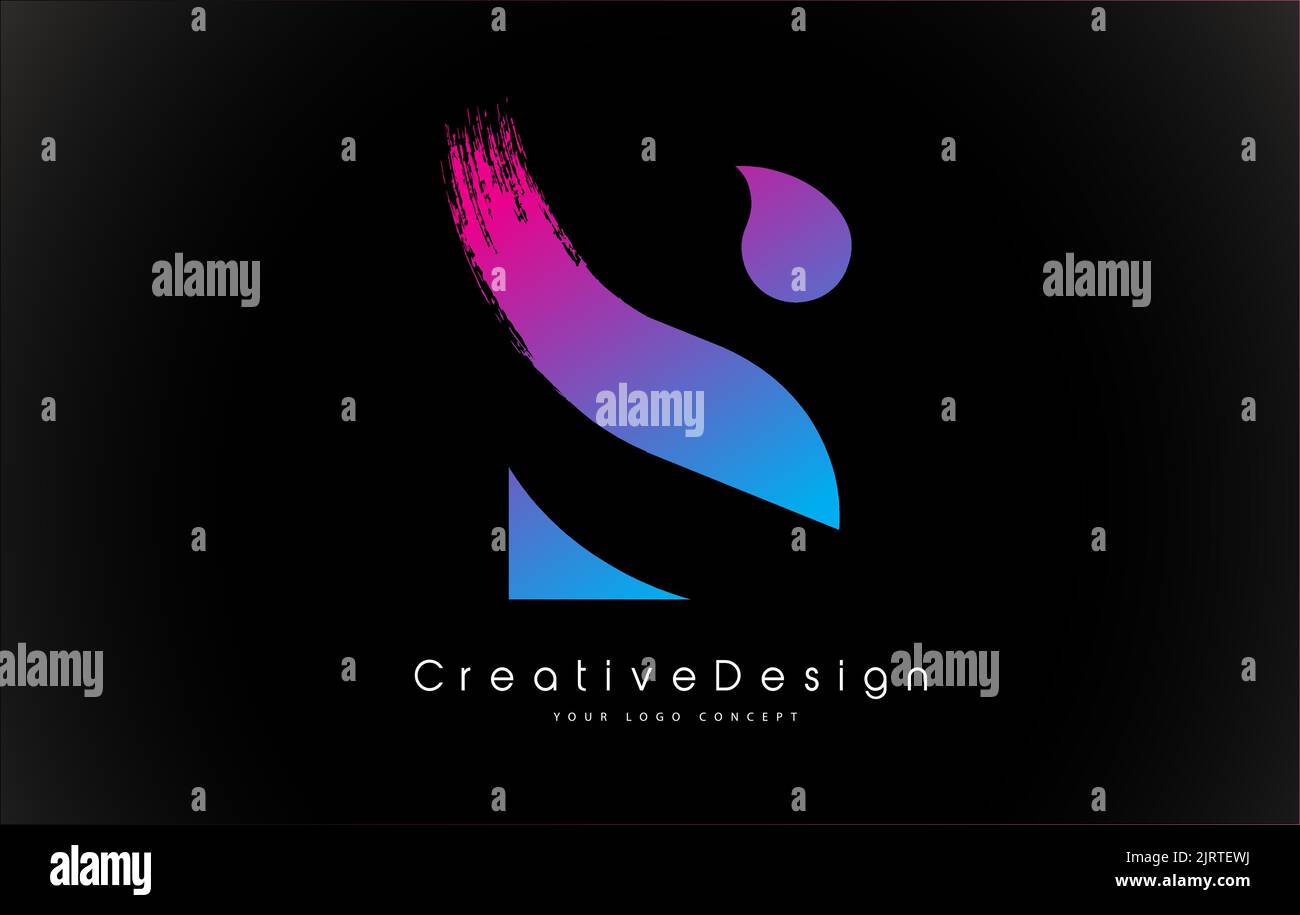 S Letter Logo Design with Creative Pink Purple Brush Stroke Vector ...