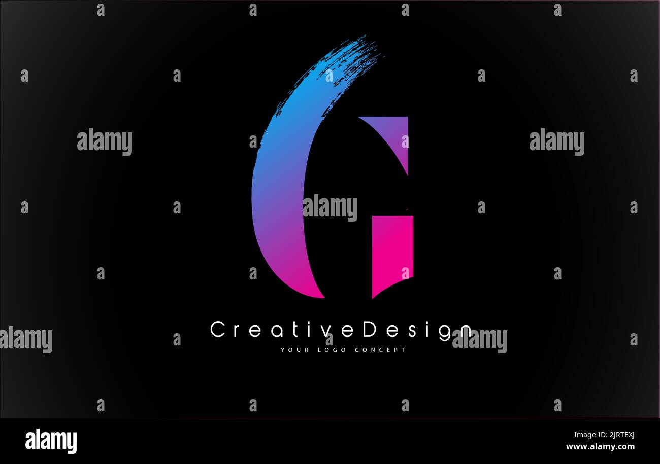 G Letter Logo Design with Creative Pink Purple Brush Stroke Vector ...