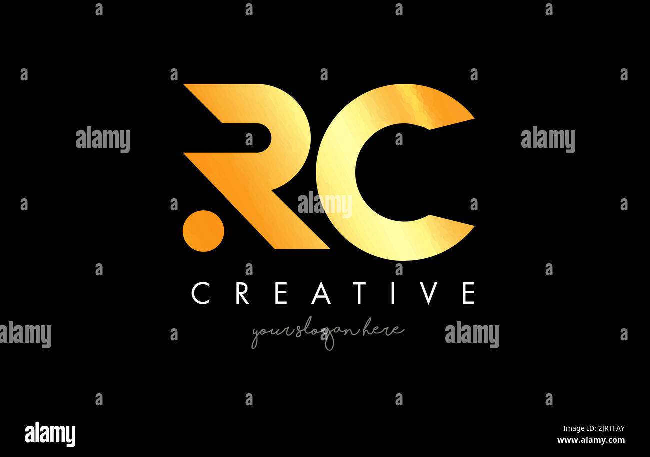 Golden Gold RC Letter Logo Design with Creative Modern Trendy ...