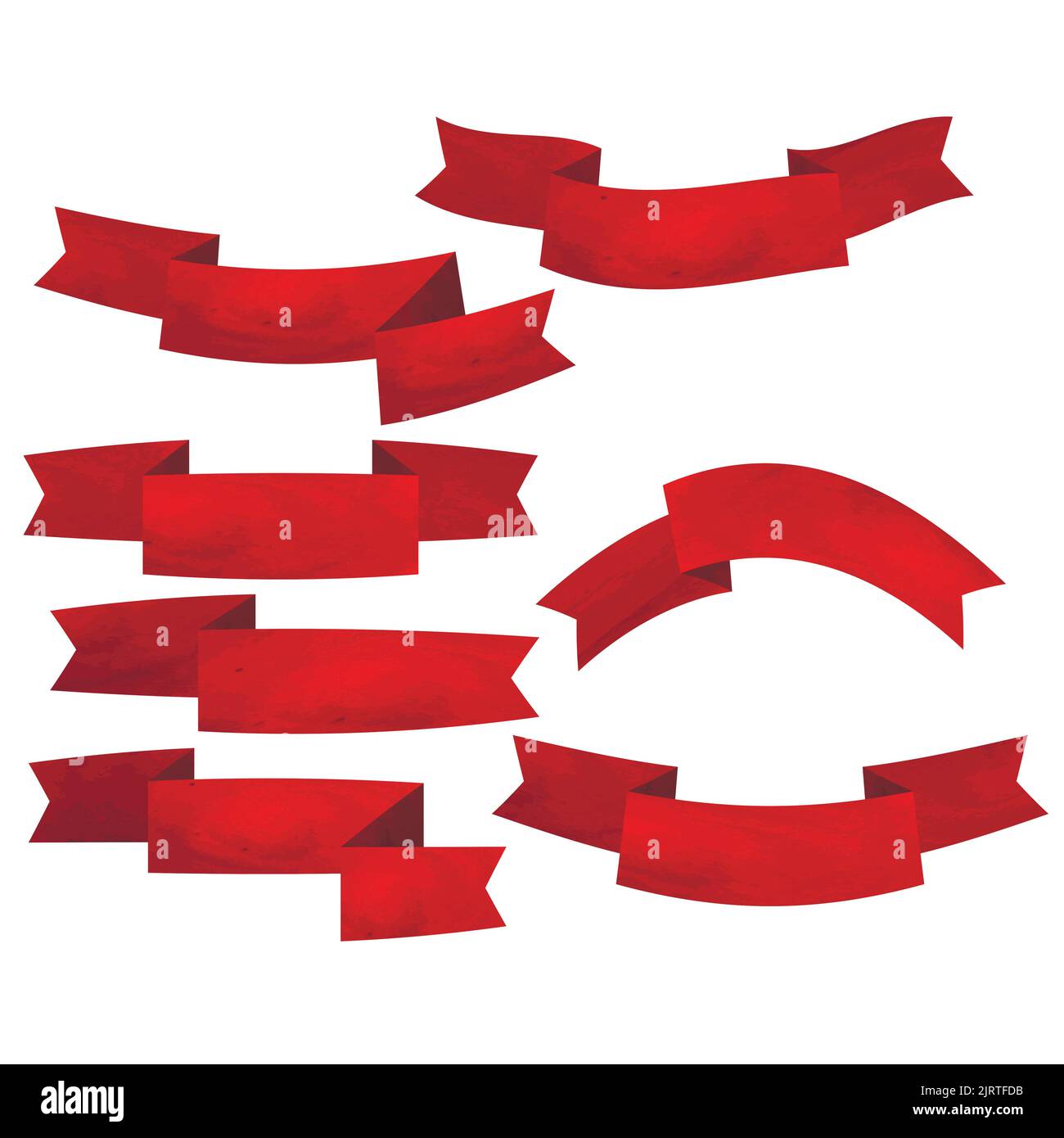 Set of red flat ribbons isolated on white background. Ribbon banner ...