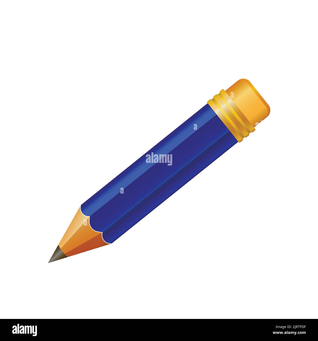 Wooden realistic blue pencil with rubber eraser. Pencils sharp on white background. Vector illustration Stock Vector