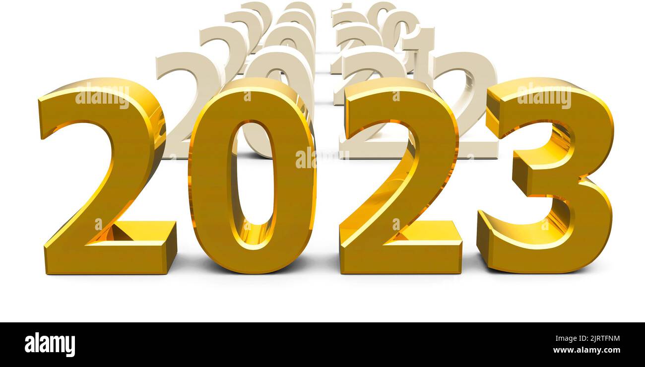 Gold 2023 comes represents the new year 2023, three-dimensional ...