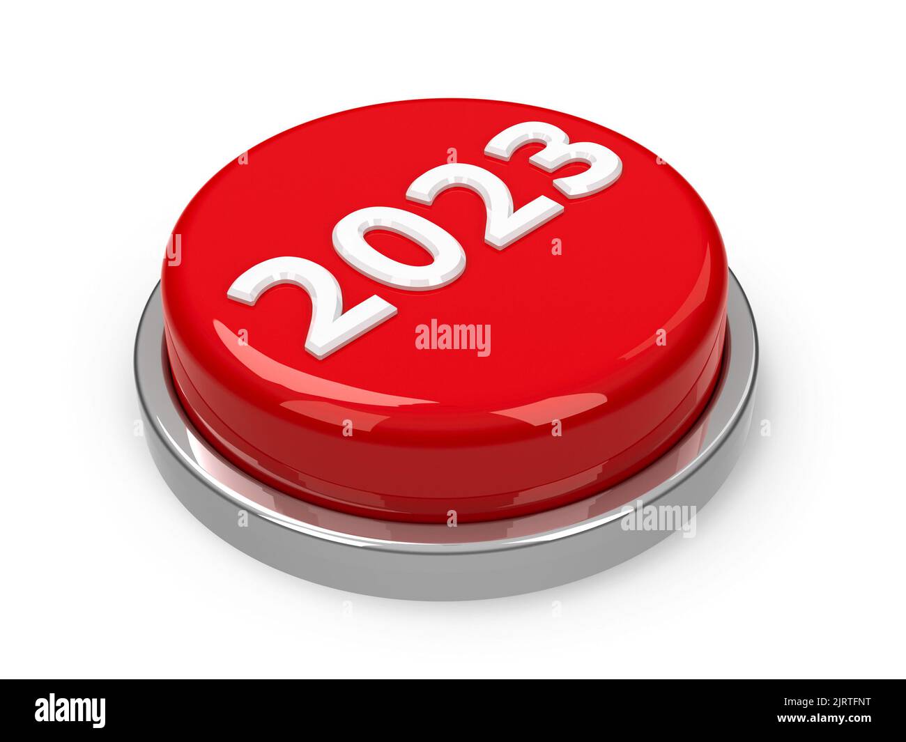 Red 2023 button isolated on white background represents new year 2023, three-dimensional rendering, 3D illustration Stock Photo
