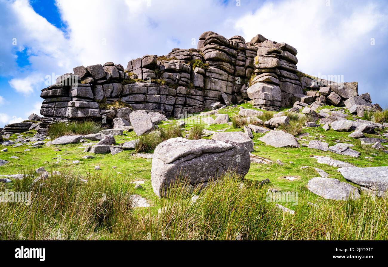 Dramatic granite outcroppings on West Mill Tor, Dartmoor National Park, Devon, UK. Stock Photo