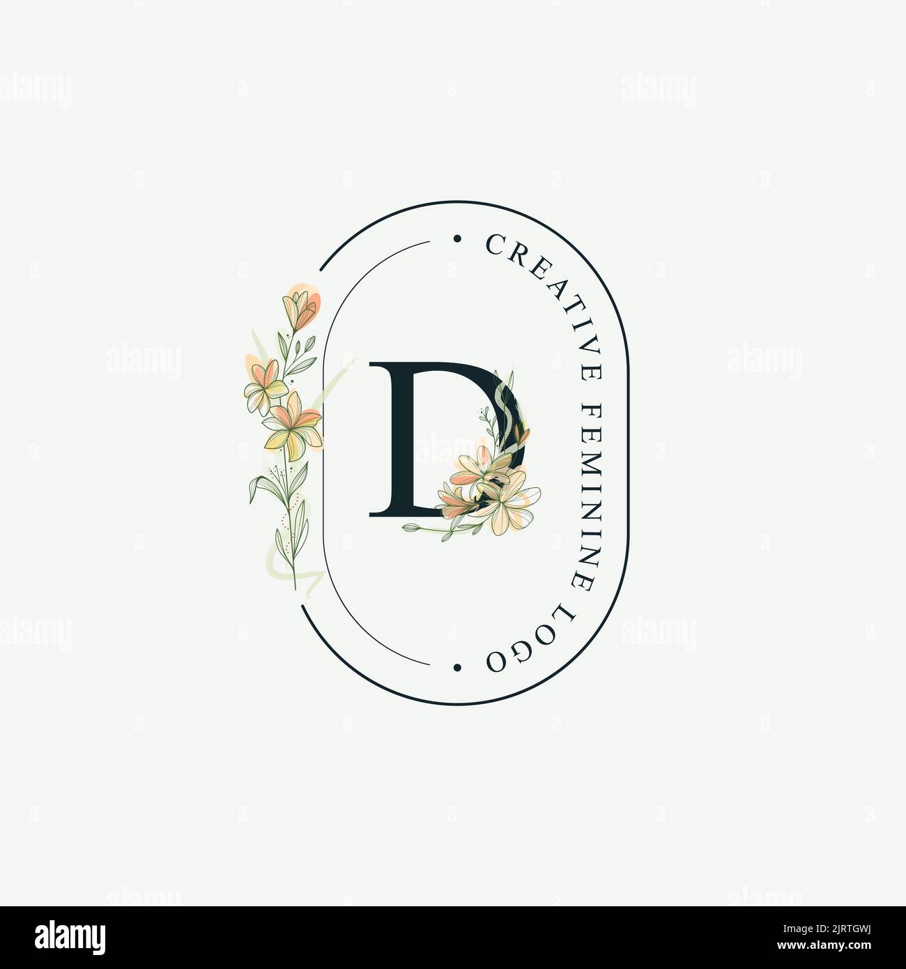 Initials letter D Wedding floral logos template, elegant hand-drawn modern minimal templates Stock Photo